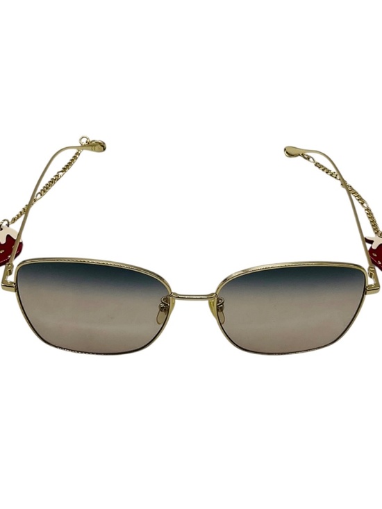 GUCCI GOLD / GREY GRADIENT LENS OVERSIZED SQUARE METAL SUNGLASSES WITH STRAWBERR main image 8
